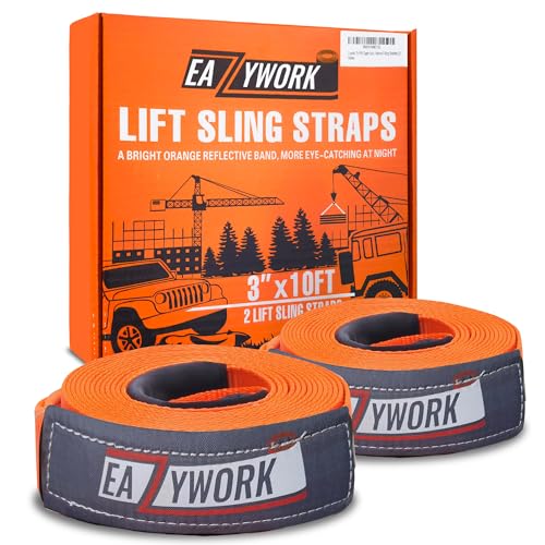 2Packs 3”x10Ft Super Sturdy Lift Sling Straps 25000 Lbs Breaking Load Capacity Heavy Duty Lifting Sling Moving Straps Tree Saver Crane Strap Recovery Reusable Straps Tow Strap Pull Hoist Endless Strap