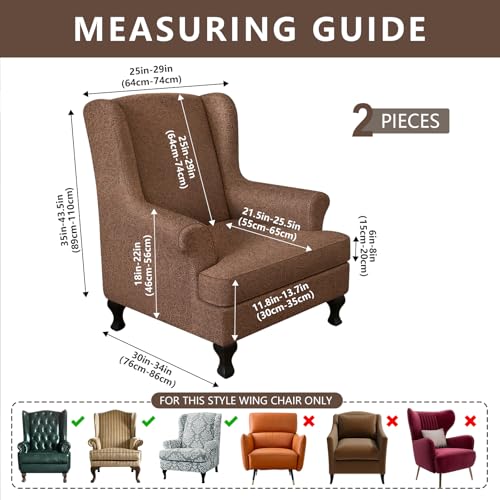 ANARACHON Leather Look Wingback Chair Covers, 2-Piece Wing Chair slipcover,Stretch Wing Back Armchair Slipcovers with Elastic Bottom, Soft Spandex Furniture Protector for Living Room (05 Brown) - color: Brown #5