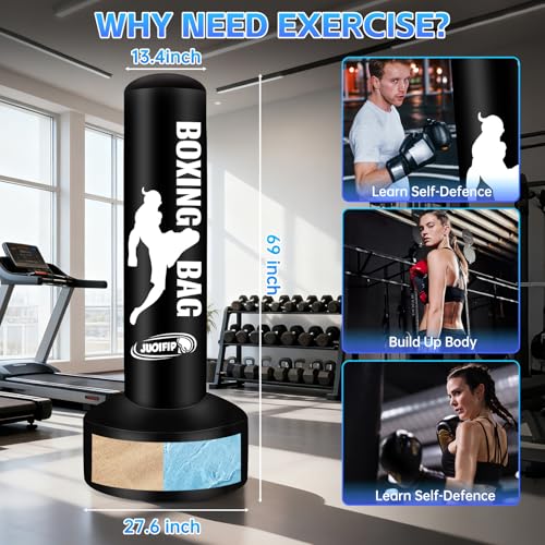 Standing Punching Bag for Adults, Boxing Bag with Stand for Stress Relief & Home Gym, Kicking Bag for MMA Training, Includes Boxing Gloves, Electric Air Pump, Grip Trainer, Jump Rope & Band