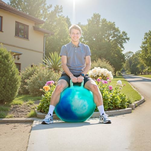 Hopper Ball for Adults & Teens 16+, 28 in Bouncy Ball with Handle, Sit On Hippity Hop Exercise with Air Pump, Active Play for Family Activities & Indoor/Outdoor Sports - color: Blue-green Gradient, size: Age:16+(28''/71cm)