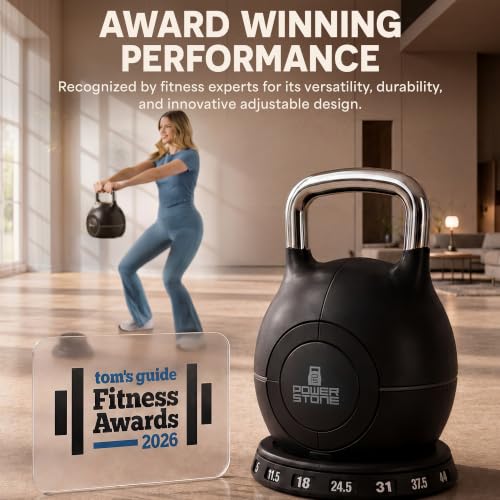 LifePro 7-in-1 Adjustable Kettlebell – PowerStone, Die-Cast Aluminum & Steel, Space-Saving Set with Handle-Twist Adjustment – Strength Training Kettlebell with Storage Base - size: 45.8 Pounds