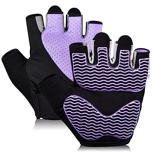sunnex Workout Gloves for Women - Breathable Weight Lifting Gloves with Non-Slip Silicone Padding, Fingerless Gym Gloves for Cycling, Rowing, Pull Ups & Training (4 Sizes) - color: JS-PURPLE, size: X-Large