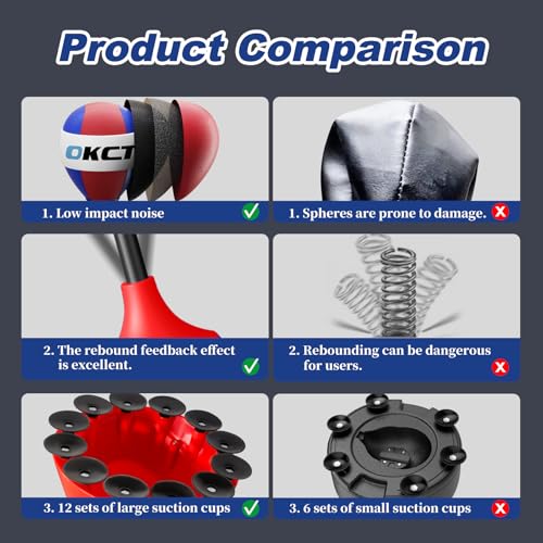 OKCT Punching Bag with Stand,Reflex Bag,Suction Cup Base | Adjustable Height,Boxing Equipment for Adults & Teens,Home Gym,Speed Training, Hand-Eye Coordination&Fitness - color: Red