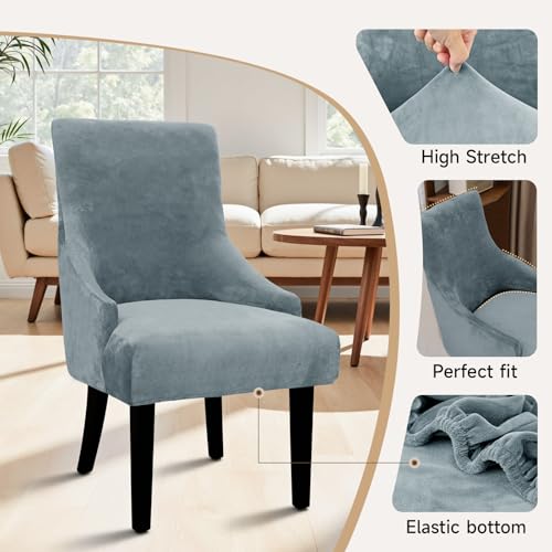 Velvet Wingback Dining Chair Cover Soft Stretch Accent Chair Cover Slipcover Thick Plush Wing Back Chairs Covers Furniture Protect Washable Chairs Protector Covers for Dining Room (Silver Grey, 2) - color: Silver Grey