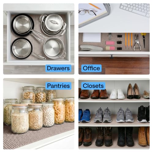 GORILLA GRIP powerGRIP Drawer Shelf and Cabinet Liner, Thick Strong Hold, Non-Adhesive Liners Protect Kitchen Cabinets and Cupboard, Bathroom Drawers, Easy Install, Breathable Mat, 12" x10', Beige - color: Beige, size: 12" X 10', style: 12" x 10'