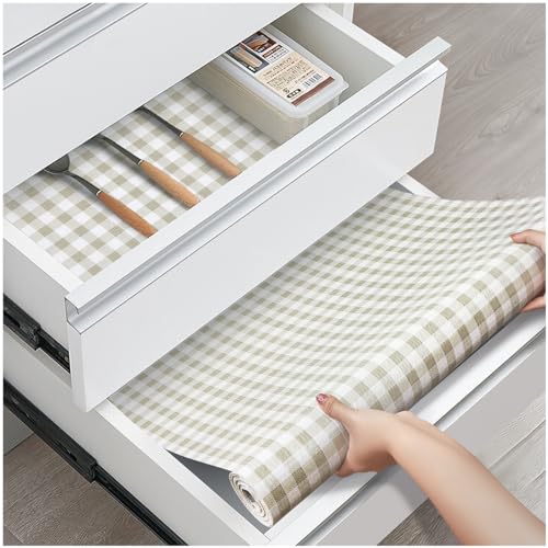 Drawer and Shelf Liner, Non-Slip Kitchen Cabinet Liners Non-Adhesive Thick Strong Grip Waterproof Washable Mats Protect Dresser Shelves Cupboard Bathroom Cabinets, Yellow Plaid, 12 in X 10 FT - color: Yellow Plaid, size: 11.8"W x 118"L