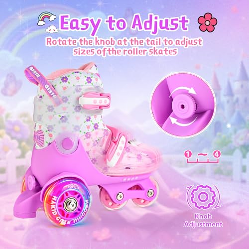 HYKID Toddler Roller Skates, 4 Adjustable Sizes, Fun Illuminating, Safety Three-Point Type, Breathable Upper, Beginners' Roller Skates for Girls Boys Kids - color: Charming Viola, size: Toddler (8C-10.5C)