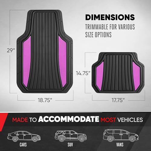Motor Trend ChromeTech Car Floor Mats Full Set - Durable Rubber Floor Mats for Cars with Two Tone Accent, All Weather Interior Protection for Front and Rear with Non-Slip Backing, Black & Pink - color: Black & Pink