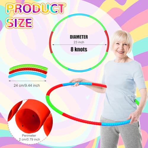 Sratte 6 Pcs Exercise Hoop Detachable Adjustable Plastic Hoops Snap Together Toy Ring Color Playground Toys for Girls and Boys Party Games, Sports, Exercise, Dog Training(28 Inch,Red,Green,Blue) - color: Red,green,blue, size: 28 Inch