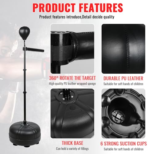 Boxing Bag with Stand, 46.4"-72.8" Height Adjustable Freestanding Spinning Bar, Boxing Reflex Bag for Home Gym & MMA Training - color: Black