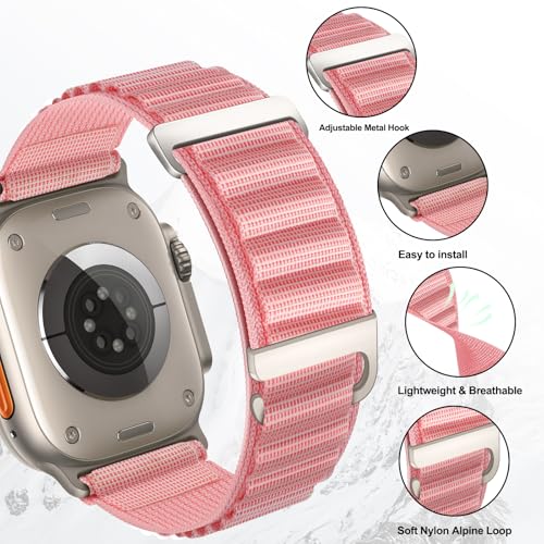 Alpine Loop Compatible with Apple Watch 3 Band 49mm 46mm 45mm 44mm 42mm 41mm 40mm 38mm Men Women, Nylon Sport Loop for Apple Watch Ultra 2/1 iWatch Series 11 10 9 8 7 6 5 4 3 2 1 SE - color: Pink Sand