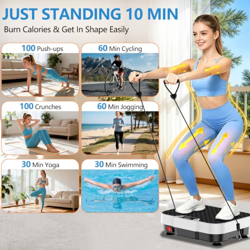 Vibration Plate Exercise Machine Vibration Plate for Lymphatic Drainage Weight Loss,Muscle Activation Fat Burner for Women Men,250 Speeds Shake Plate,Whole Body Exercise Equipment - color: White