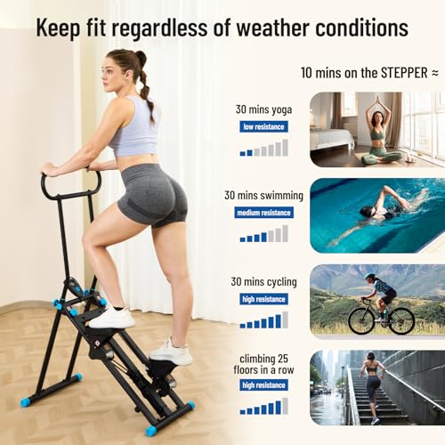 HXD-ERGO Stair Stepper for Home, New Version 6 Adjustable Resistance Vertical Climber Cardio Exercise Machine, Folding Stair Climber for Full Body Workout with Adjustable Handlebar - color: 6 Level Resistance-Black