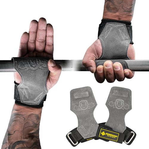 MANUEKLEAR Gym Straps Weight Lifting, Double Leather Lifting Straps for Men Deadlift with Cushion Wrist Loop, Gym Lifting Wrist Wraps for Weightlifting - color: One Size - Gray