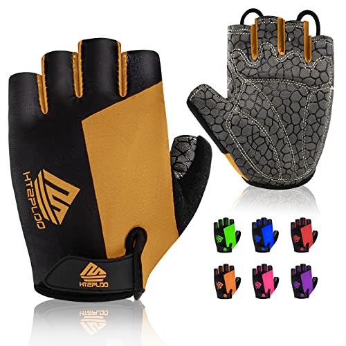 Bike Gloves for Men Women with Anti-Slip Shock-Absorbing Pad, Light Weight Half-Finger Cycling Gloves - color: Black&glod, size: X-Large