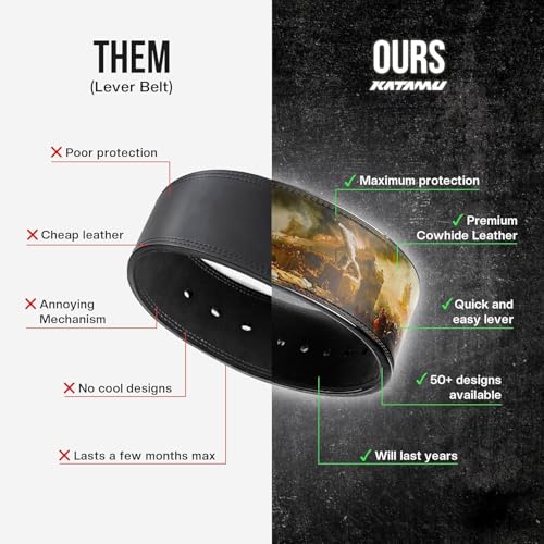 Katamu USPA & IPL Approved Premium Leather Lever Belt — 10mm and 13mm | Powerlifting Belt for Men and Women, Steel Lever Buckle, 4 Inch Wide Back Support for Deadlifts and Squats - color: Fall of Rome, size: XX-Large - 10mm