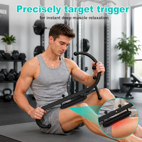 Trigger Point Massage Tool, Manual Back & Neck Massager Stick | Manual back massagers for neck & shoulder massage. Precision s-hook release tool provides deep tissue muscle knot pain relief - color: Black(upgrade)