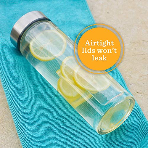 Juice Bottles - 4 Pack Wide Mouth Glass Bottles with Lids - for Juicing, Smoothies, Beverage Storage - 16oz Glass Water Bottles, BPA Free, Stainless Steel Lids, Leakproof, Reusable, Borosilicate - size: 16 Ounces
