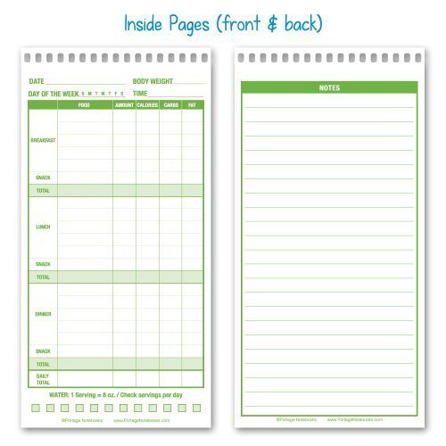 Portage Food Diet Journal - Notebook for Daily Food Intake with Template to Track Calories, a Diet Diary, Meal Tracker – 4 x 8 Inches, 70 Sheets, 140 Pages, (Pack of 3) - color: Diet Log