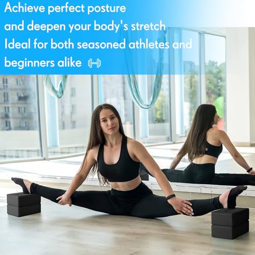 RoundFunny 4 Pack Yoga Blocks Non Slip Pilates Brick Foam Blocks Pilates Dance Gymnastics Workout Fitness Props Tool for Stretching Meditation and Exercise - color: Black