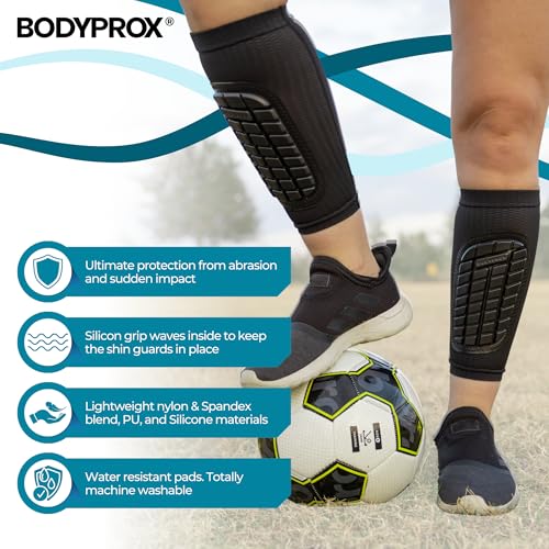 BODYPROX Soccer Shin Guards Sleeves for Men, Women and Youth - size: X-Large