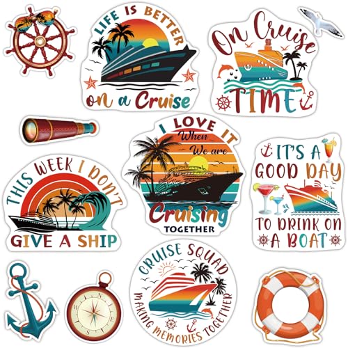 Kanayu 12 Pieces Cruise Door Magnets Decorations, Sea Navigation Ship Car Refrigerator Magnets Stickers Anchor Cruise Cabin Door Fridge Magnetic Decorations for Cabin Carnival Party(Retro Style) - style: Retro Style