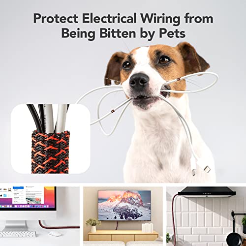 AGPTEK Cable Sleeve, 10ft - 1.2 inch Cable Management Desk Cord Cover Organizer Wire Hider for Home Office Computer TV Wire Loom Tubing Pet Proof Cord Protector from Cat Dog Chewing, BlackRed - color: BlackRed, size: 1.2"-10ft