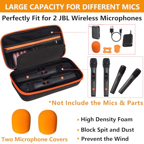 Wireless Microphone Case Compatible with JBL Wireless Two Microphone System, Dual Wireless Microphone Case for Party Box, Singing Karaoke for JBL Mic, Receiver, Adapter, AA Batteries-Orange (Box Only) - color: Organge