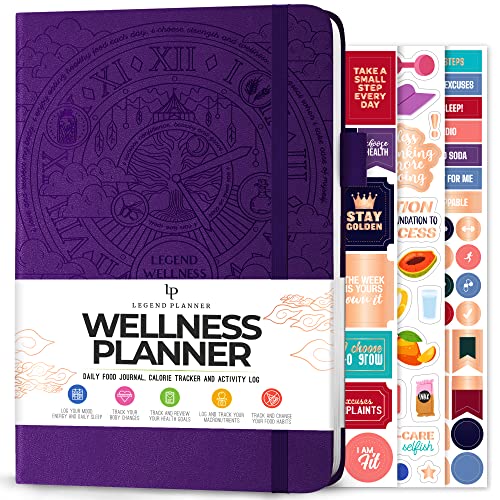 Legend Wellness Planner & Food Journal – Daily Diet & Health Journal with Weight Loss, Measurement & Exercise Trackers – Lifestyle & Nutrition Diary – Lasts 6 Months, A5 size – Purple - color: Purple Debossed, size: A5 (5.8” x 8.3”)