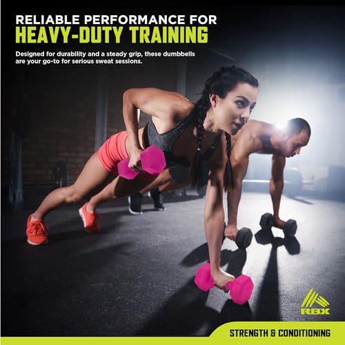 RBX Vinyl Coated Hand Weight Dumbbell Set - Hex Shaped, Roll Free for Body Building/Sculpting/Strength Training Exercise, (Set of 2) - color: Pink, size: 2lb