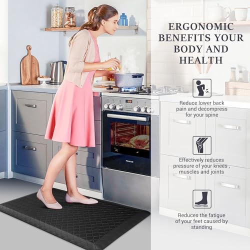 HappyTrends Kitchen Floor Mat - 4/5 Inch Thick Anti-Fatigue Kitchen Rug,Waterproof Non-Slip Kitchen Mats and Rugs Heavy Duty Ergonomic Comfort Rug for Kitchen,Office,Sink,Laundry,(22"x36", Black) - color: Black, size: 36"L x 22"W x 0.8"Th