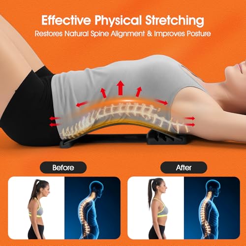 Premium Back Stretcher for Lower Back Pain Relief – 4-Level Adjustable Lumbar Support Board with Soft EVA Massage Strip – Durable & Portable Back Cracker to Release Tension and Reset Your Day (Black) - color: Black