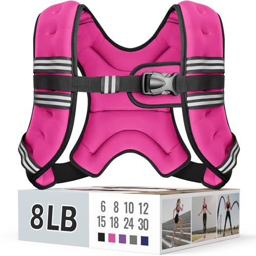 Zeerun Weighted Vest, 6lb/8lb/10lb/12lb/15lb/18lb/20lb/24lb/30lb for Men Women, Reflective Stripe Adjustable Buckle, Comfortable Durable Rucking Vest for Walking Running Strength Training - color: Pink, size: 8 Lb