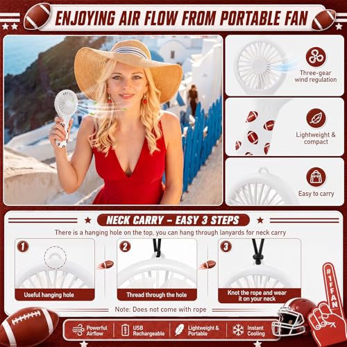 Woanger 24 Pcs Football Cooling Towels and Mini Handheld Fans Set Bulk 3 Speeds USB Portable Fans with Football Print Cooling Towels for Sports Team Games Party Favors Summer Gifts - style: Football