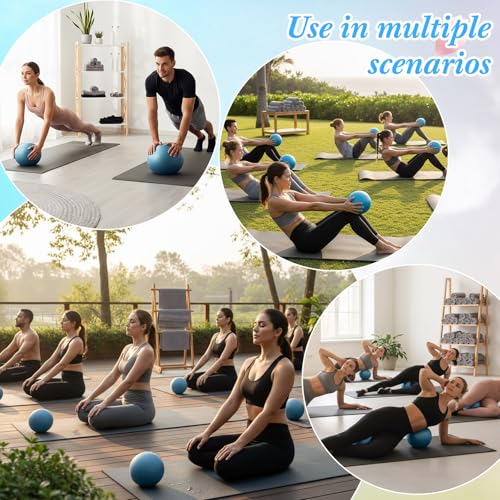Aoriher 10 Pack 9 Inch Small Pilates Ball Bulk Mini Exercise Ball Portable Non-Slip Workout Yoga Balls with Air Pump for Stability, Barre, Fitness, Balance, Physical &Core, Gym Home Office Use - color: Solid Blue