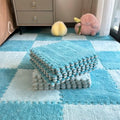 12Pcs Plush Foam Floor Mat,Plush Interlocking Carpet Tiles,Anti-Slip Square Puzzle Floor Mat,EVA Foam Area Rugs for Bedroom Playroom (Light Blue + Dark Blue) - color: Light Blue + Dark Blue