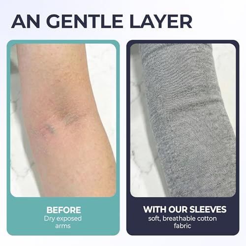 100% Organic Cotton Eczema Arm Sleeves - Anti Scratch, Secure Fit, Washable, Unisex, 1 Pair - size: Large
