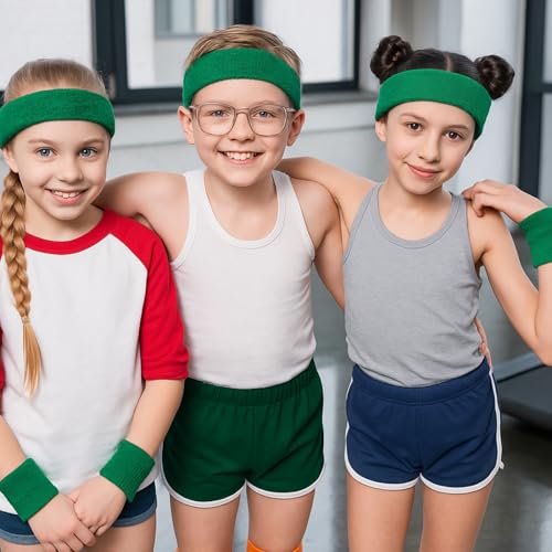 Bememo 36 Pcs Neon Sweatbands Set Soccer Party Favors Cotton Headbands Wristband Sweat Bands Soccer Mom Essentials for Football Fans Sporting Events 80 90s Glow Party - color: Dark Green, size: Small