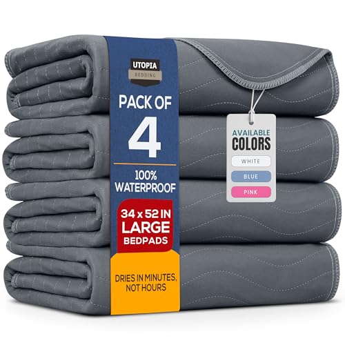 Utopia Bedding Washable Underpads 34" x 52" (Pack of 4), Waterproof Reusable Heavy Absorbency Incontinence Bed Pads for Adults, Kids, Elderly and Pets, Bedwetting Pads for Sofa and Couch (Grey) - color: Gray, size: 34x52 Inch (Pack of 4)