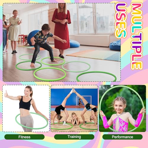 Sratte 12 Pcs Toy Hoop for Kid Detachable Adjustable Toy Hoop Colored Exercise Ring Plastic Circle for Kid Teen Gymnastics Equipment Require Self Assembly (28 Inch,Green Series) - color: Green Series, size: 28 Inch