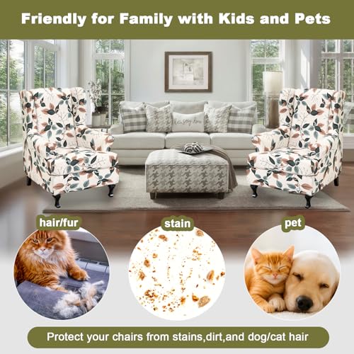 NILUOH Wingback Chair Slipcover 2-Piece Stretch Wingback Chair Sofa Slipcover Armchair Cover Printed Furniture Protector Couch Soft with Elastic Bottom for Living Room - color: Flower 1
