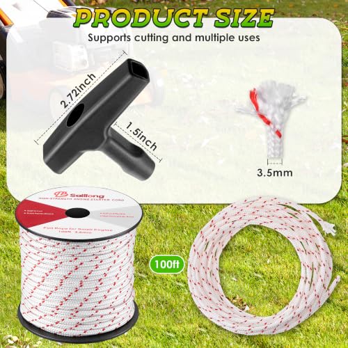 Saillong 3.5mm 100ft Starter Rope, Pull Cord Rope for Small Engine with 2 Starter Handle, Wear Resistant, Low Stretch, Replacement for Lawn Mower Chainsaw Trimmer Edger Brush Cutter (White & Red) - color: White & Red, size: 3.5mm