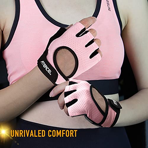 ATERCEL Weight Lifting Gloves Full Palm Protection, Workout Gloves for Gym, Cycling, Exercise, Breathable, Super Lightweight for Mens and Women - color: Pink, size: Medium