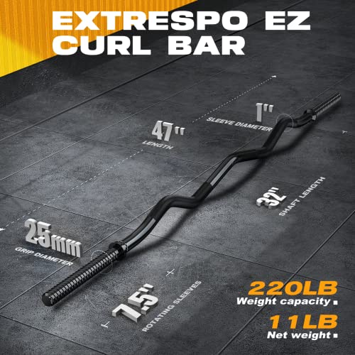ExtreSpo 47" EZ Curl Bar Weight Lifting Bar, for Hip Thrusts/Squats/Lunges, 1" Weight Plates Curling Bar for Gym and Home, with Star Collars - style: 1 inch-black