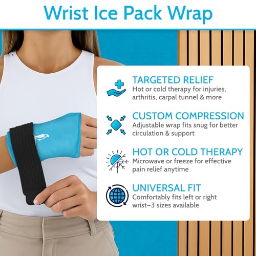 Arctic Flex Wrist & Thumb Ice Pack Wrap - Extra Strength Hot & Cold Therapy | Reusable Hand Freeze Sleeve - for Arthritis, Carpal Tunnel, Surgery, & Pain Relief (Fits Left & Right) - color: Blue, size: Small