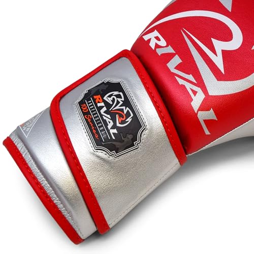 RIVAL Boxing RB100 Professional Bag Gloves, 6mm of D30 Padding, Handcrafted Microfiber, Innovative Wrist Lock 3 System - color: Red/Silver, size: Medium