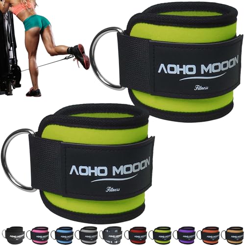 AOHO MOOON Ankle Strap (2 Pieces) for Cable Machine Women - Gym Workout Leg Strap, Premium Padding Ankle Cuffs, Glute Kickback Exercises Equipment, Pulley Attachment, One Size Fit All - color: Green