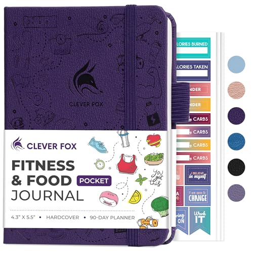 Clever Fox Fitness & Food Journal, Workout Planner, 4.2"x5.7" Purple | Lasts 3 months, undated hardcover exercise & weight loss journal for women, gym, diet, meal tracker, calorie counter book - color: Purple, size: Pocket (4.2" x 5.7")