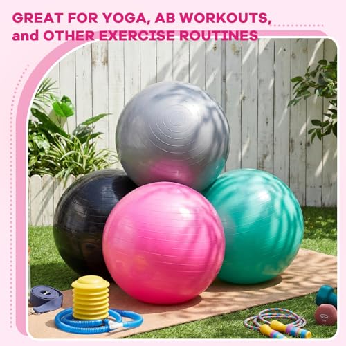 Leyndo 4 Pcs 26 Inch Yoga Exercise Ball Pilates Pregnancy Birthing Fitness Ball with Quick Pump Anti Burst for Improved Posture, Balance, Yoga, Pilates, Training - color: Black Green Pink Gray