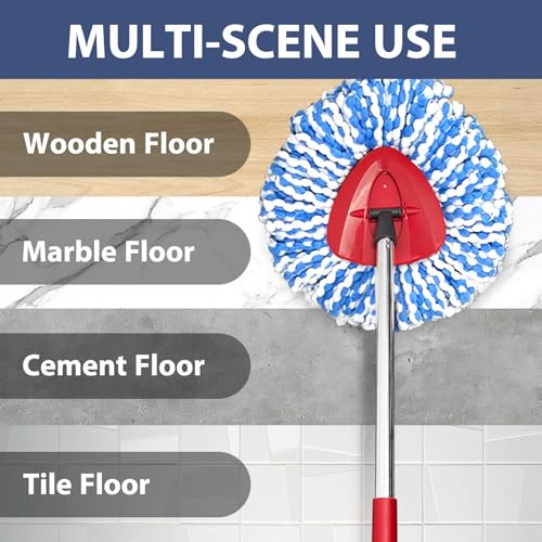 Nuorest Spin Mop Replacement Set for O-Ceda 2-Tank System, Includes 2 Mop Head Replacement, 1 Mop Handle (30-58in Adjustable 4-Section Pole), 1 Spin Base - size: 2 Heads+1 Handle+1 Base(2-TANK)